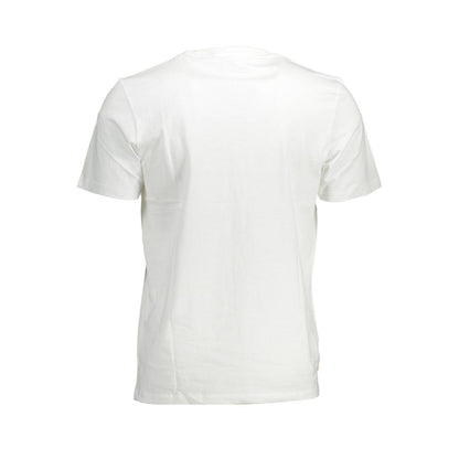 Back view of Timberland White Cotton Men T-Shirt, short sleeve crew neck in organic cotton for eco-friendly fashion
