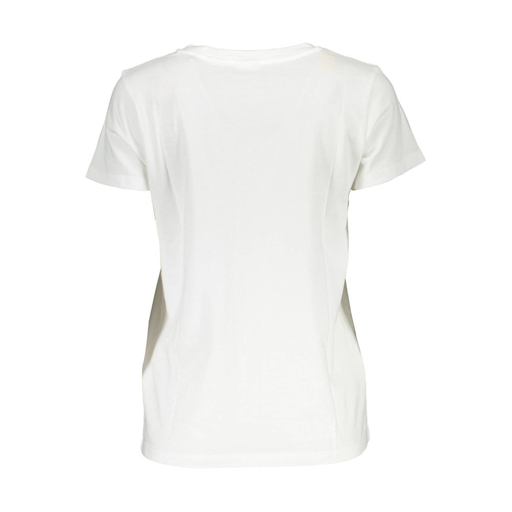 Back view of Levi's White Cotton Women T-Shirt showcasing clean design and comfortable fit for modern style.