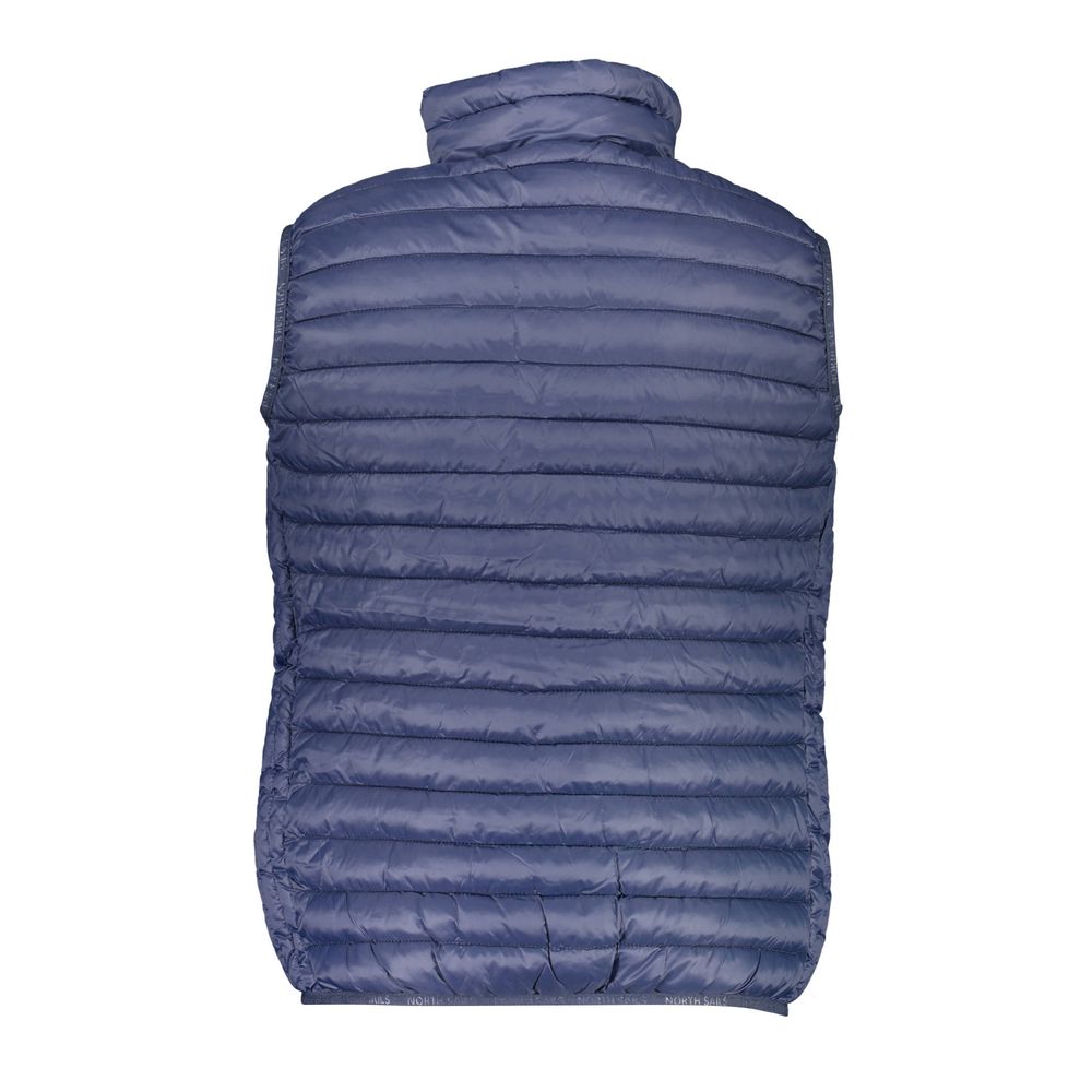 North Sails Blue Polyamide Men Jacket featuring a sleeveless design and sleek zip fastening, back view