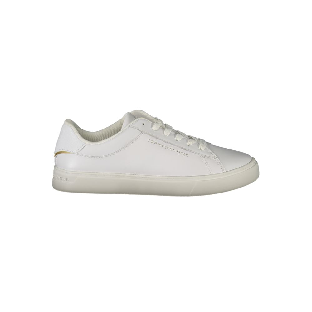 Tommy Hilfiger White Polyethylene Women Sneaker - side view of the stylish and sporty lace-up with classic white silhouette