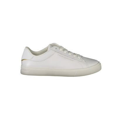 Tommy Hilfiger White Polyethylene Women Sneaker - side view of the stylish and sporty lace-up with classic white silhouette