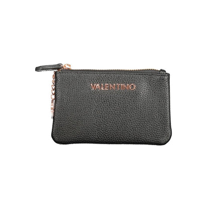 Mario Valentino Black Polyethylene Wallet with zip closure and key ring, featuring internal card spaces and recycled materials.