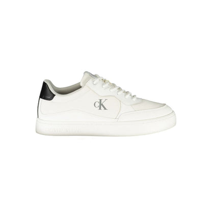 Calvin Klein White Polyester Men Sneaker with CK logo and black accents, showcasing modern design and removable footbed for comfort.