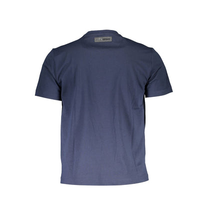 Plein Sport Blue Cotton Men T-Shirt, back view showcasing short sleeves and bold logo print, crafted for style and comfort in pure cotton.