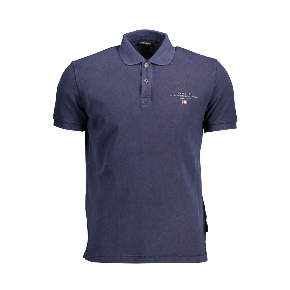 Napapijri Blue Cotton Men Polo Shirt with short sleeves, subtle print, and embroidery showcasing the iconic logo, perfect for adding sophistication.