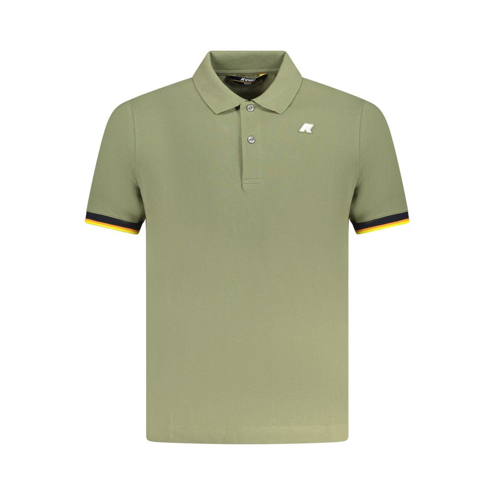 K-WAY Green Cotton Polo Shirt with short sleeves, 2 buttons, contrasting details, and logo application.