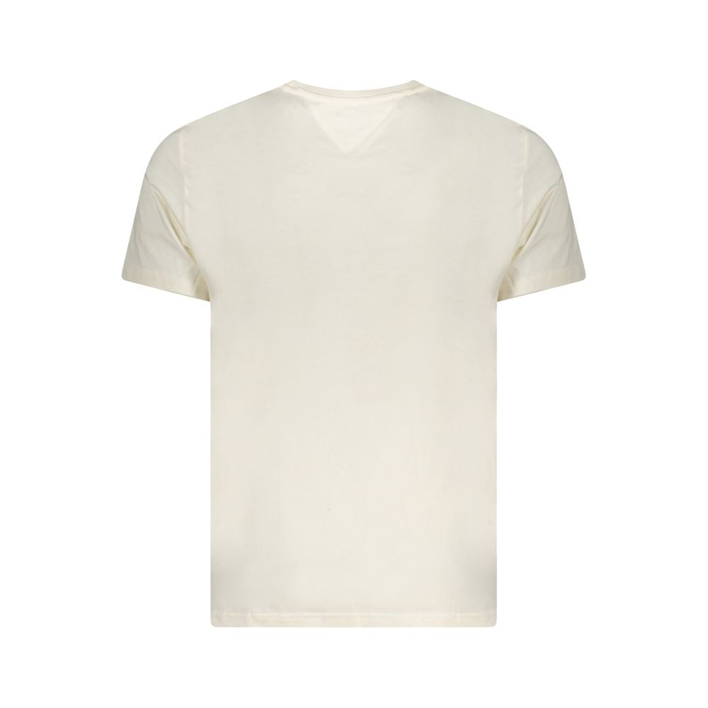 Tommy Hilfiger Beige Cotton Men T-Shirt, back view, showcasing short sleeves and crew neck design in sustainable cotton.