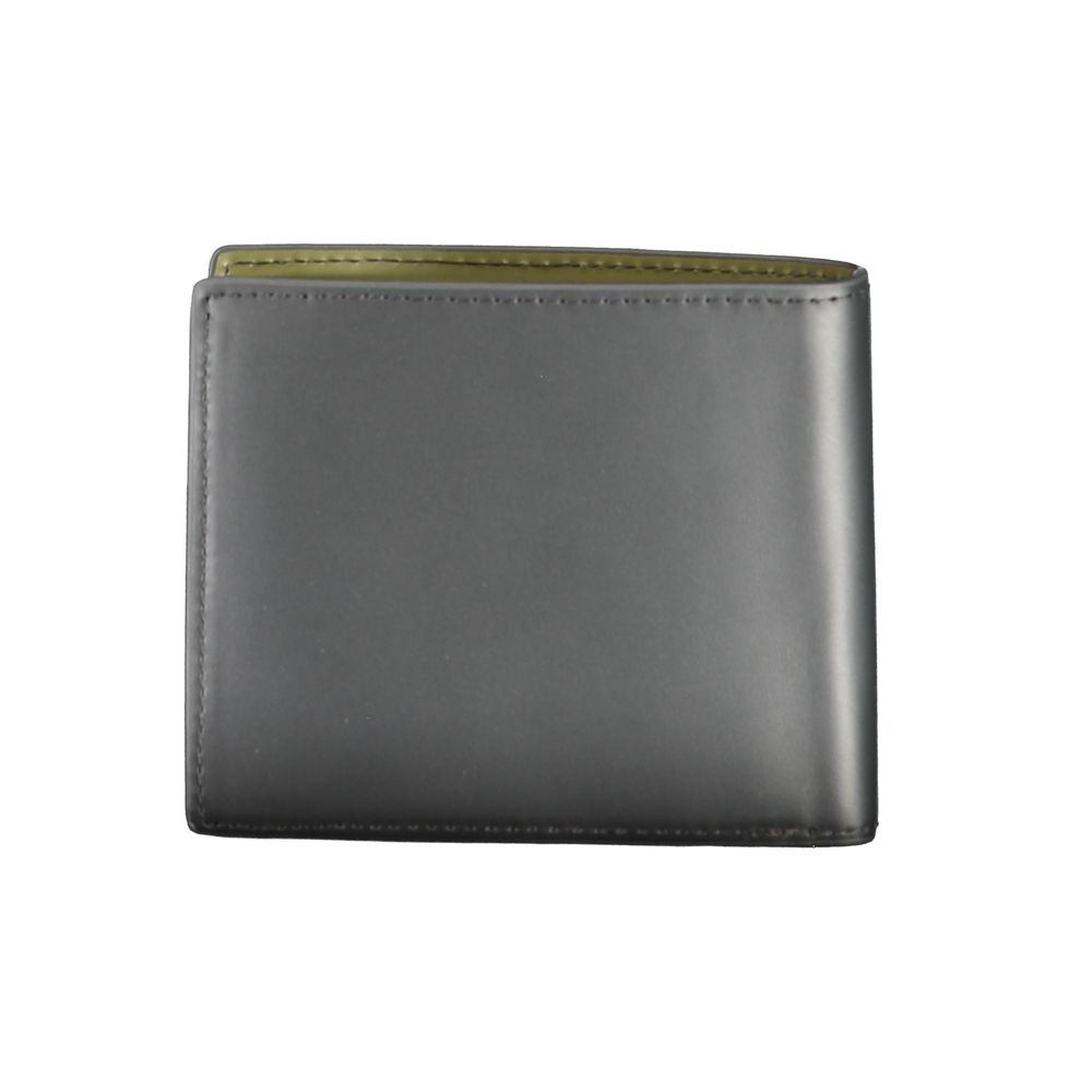 Tommy Hilfiger Black Leather Wallet with multiple compartments, card slots, coin purse, and logo detail.