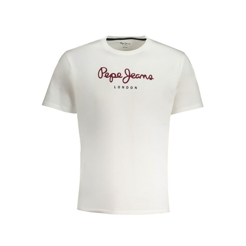 Pepe Jeans White Cotton T-Shirt - short sleeved, regular fit, crew neck with logo print, made from 100% sustainable cotton.