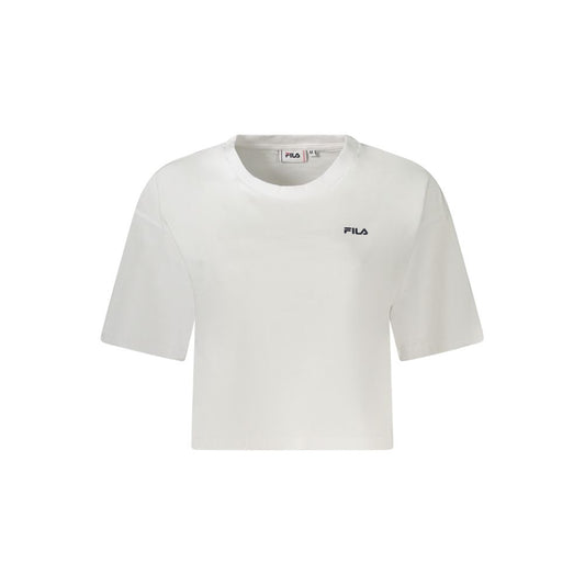 Fila White Cotton Women T-Shirt with bold logo, organic material, and loose cropped design for stylish casual wear. Made in BD.