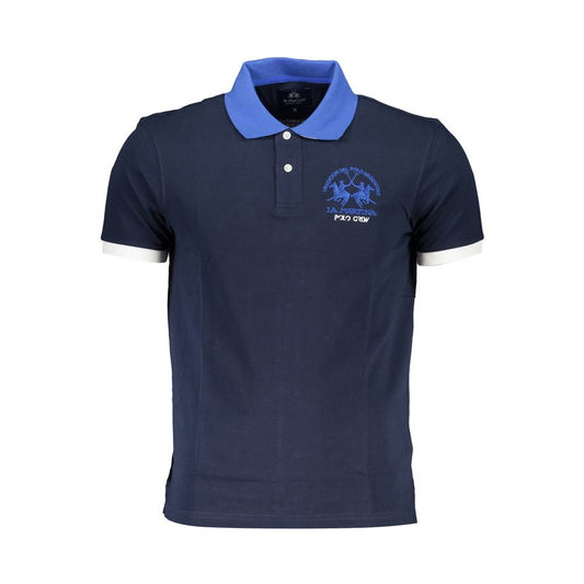 La Martina Blue Cotton Mens Polo Shirt with embroidery, contrasting collar and cuffs, tailored for comfort and style.