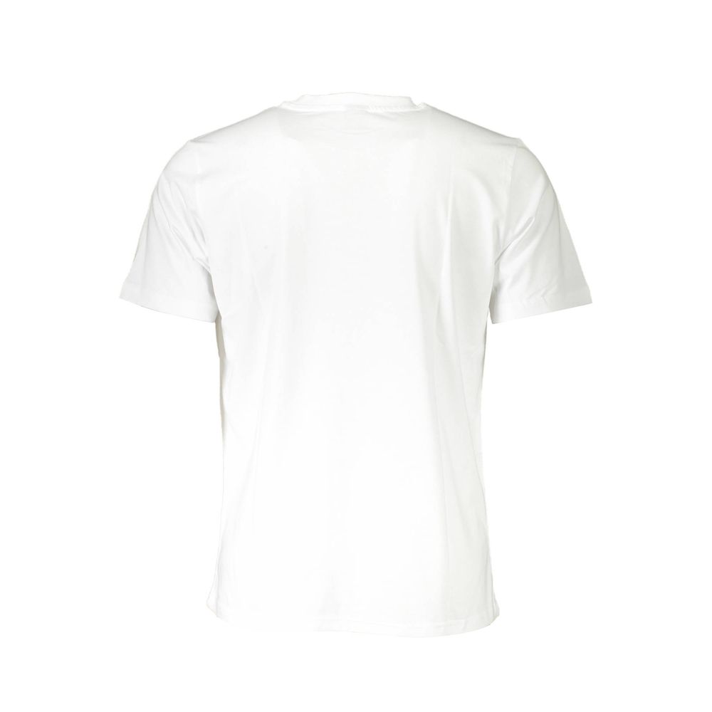 Back view of North Sails White Cotton Men T-Shirt showcasing premium cotton blend with crew neck and bold logo for casual wear.