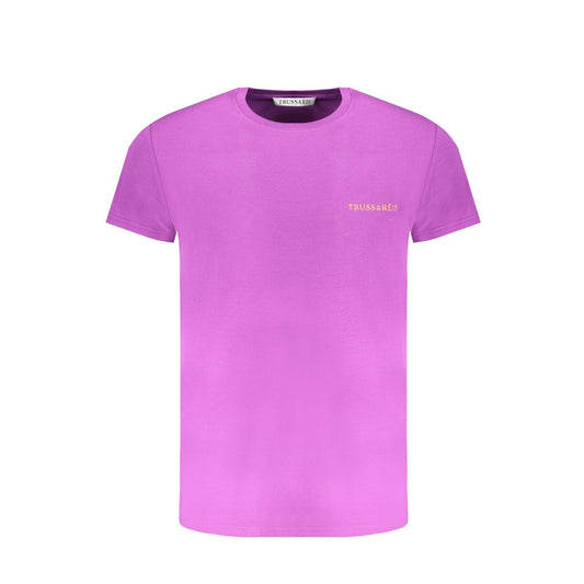 Alt Tag: Trussardi Purple Cotton T-Shirt with logo, short sleeved and crew neck design, perfect for casual wear.