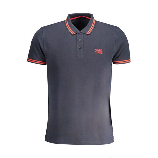 Cavalli Class Blue Cotton Polo Shirt with contrast details, short sleeves, 3 buttons, embroidery, logo.