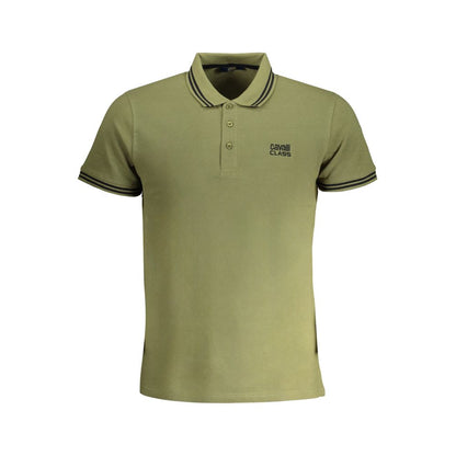 Cavalli Class Green Cotton Polo Shirt with short sleeves, 3 buttons, contrast details, embroidery, and logo