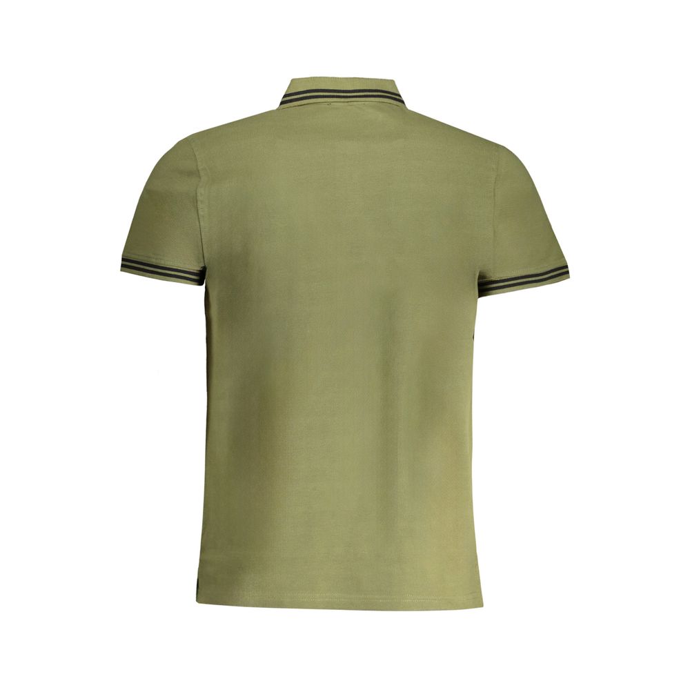Cavalli Class Green Cotton Polo Shirt with short sleeves, 3 buttons, contrast details, and embroidery logo, back view.