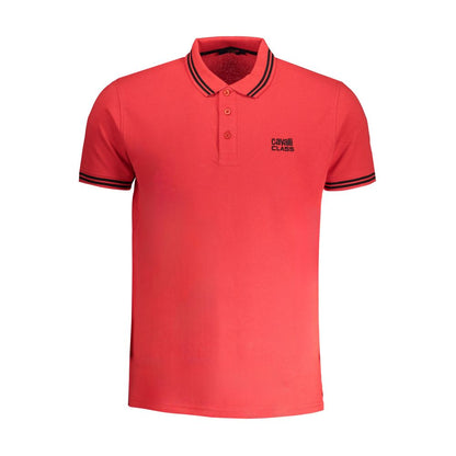 Cavalli Class Red Cotton Polo Shirt with short sleeves, 3 buttons, contrast details, logo embroidery, perfect for a stylish look