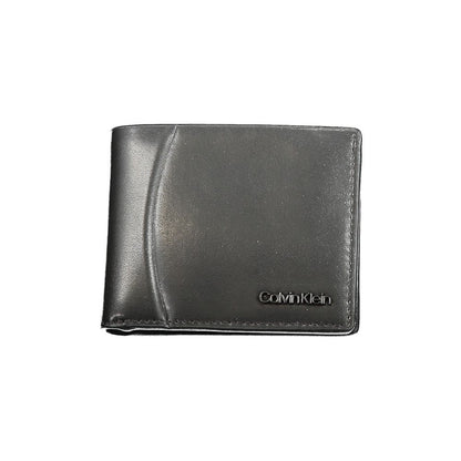 Calvin Klein Black Leather Wallet with RFID blocking, double card spaces, and contrast details.
