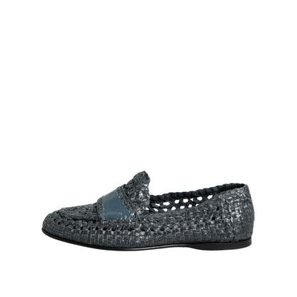 Dolce & Gabbana Blue Woven Leather Slip On Loafers Shoes