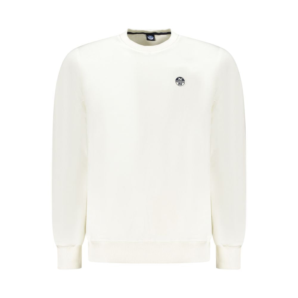 North Sails White Cotton Men Sweater with logo, long sleeve crew neck for stylish, comfortable wear.