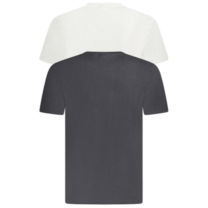 Fila White Cotton Men T-Shirt with black and white BROD TEE, organic cotton, bold logo, bi-pack for casual style.