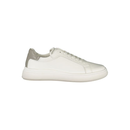 Calvin Klein White Polyester Sneaker with grey contrast, lace-up design, removable footbed, and printed logo.