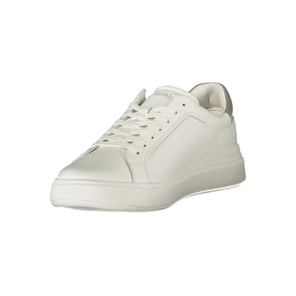 Calvin Klein White Polyester Sneaker with laces and grey detailing, removable footbed, and printed logo.