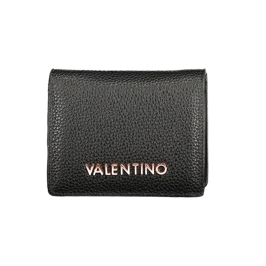 Mario Valentino Black Polyethylene Wallet with logo, coin purse, card spaces, and automatic closure, made from recycled materials.