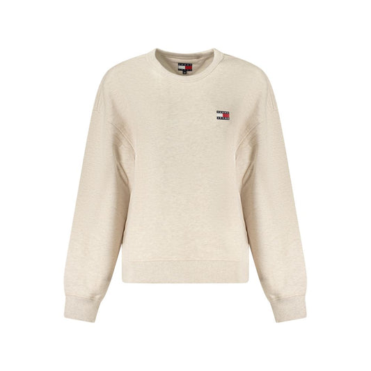Tommy Hilfiger Beige Cotton Women Sweater with embroidered logo, long sleeves, and crew neck design.