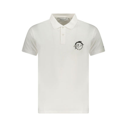 Trussardi White Cotton Men Polo Shirt with short sleeves and iconic logo print, featuring a classic two-button placket.