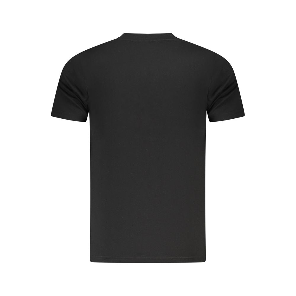 Back view of Cavalli Class Black Cotton Men T-Shirt showcasing minimalist design and premium cotton quality.