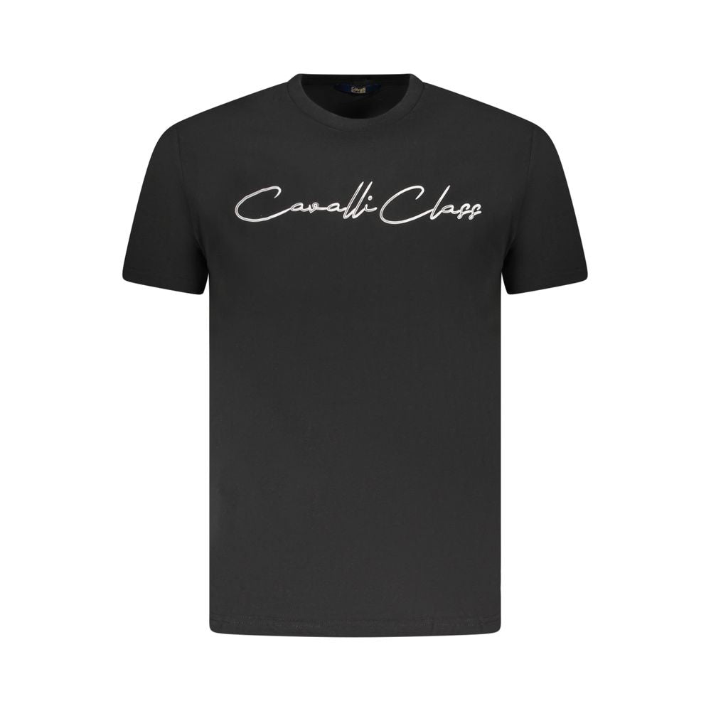 Cavalli Class Black Cotton Men T-Shirt with bold print and iconic logo for a stylish look.