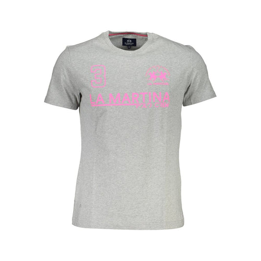 La Martina Brown Cotton Men T-Shirt with logo print, crew neck, and short sleeves, perfect for casual luxury and style.