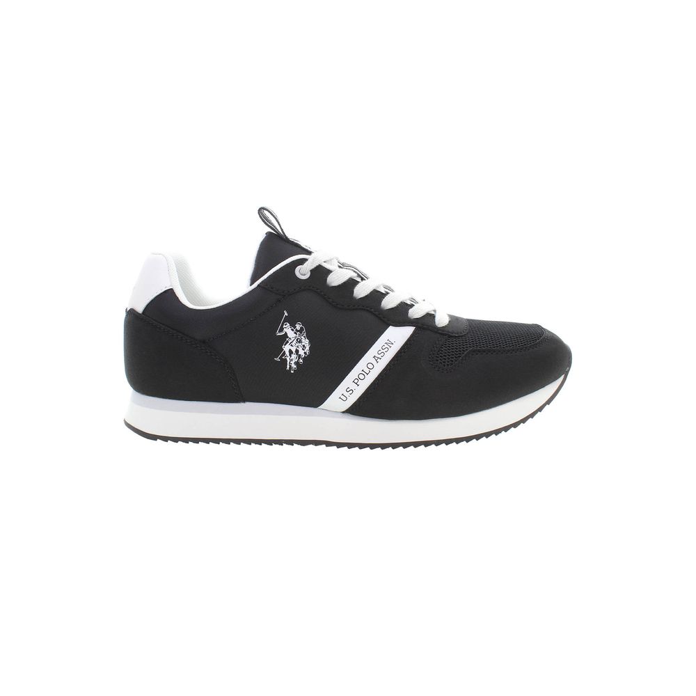 U.S. POLO ASSN. Black Polyester Men Sneaker with logo, sleek black design, and white accents, ideal for casual sophistication.