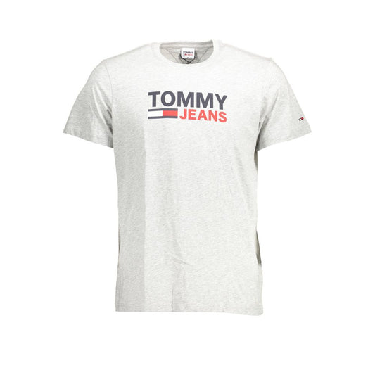 Tommy Hilfiger Brown Cotton Men T-Shirt with logo, organic short sleeve crew neck for fashion-forward individuals.