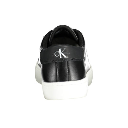 Back view of Blauer Black Leather Men Sneaker with white sole and CK logo, showcasing bold style and high-fashion appeal.
