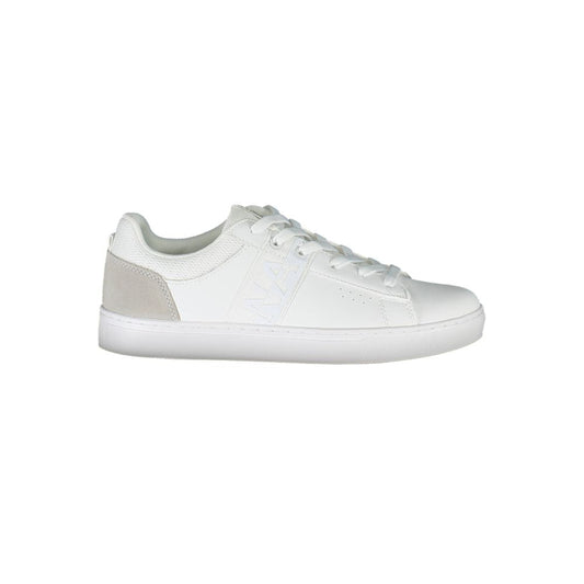 Napapijri White Leather Women Sneaker with striking design and prominent logo, blending functionality and high-fashion aesthetics.