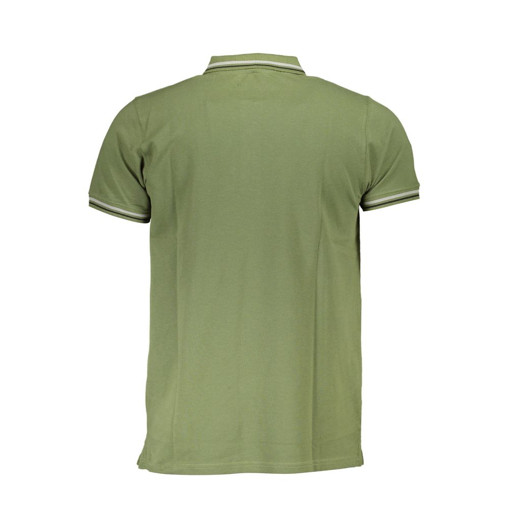 Back view of Cavalli Class Green Cotton Men Polo Shirt with short sleeves and distinctive logo.
