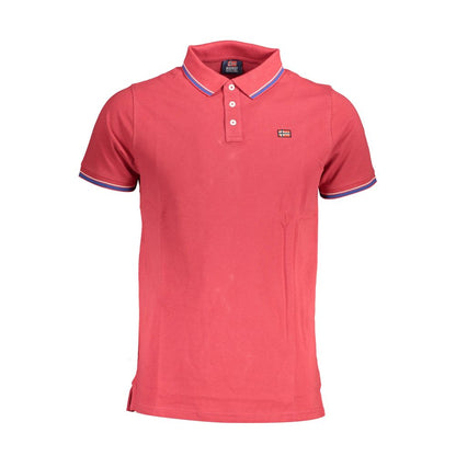 Norway 1963 Red Cotton Men Polo Shirt with short sleeves and iconic logo appliqué, perfect for stylish and confident casual wear.