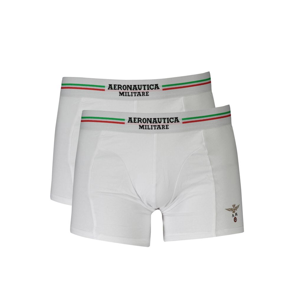 Pair of Aeronautica Militare White Cotton Men Boxer with logo waistband and Italian design.