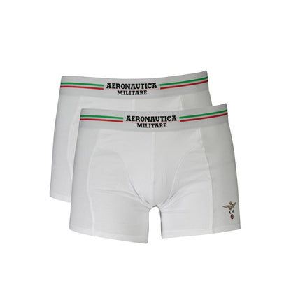 Pair of Aeronautica Militare White Cotton Men Boxer with logo waistband and Italian design.