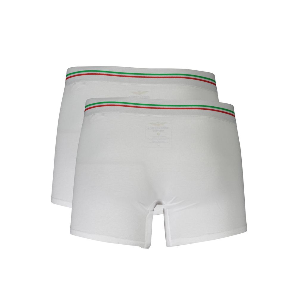 Aeronautica Militare White Cotton Men Boxer with elastic waistband, bi-pack design, highlighting comfort and sophistication.