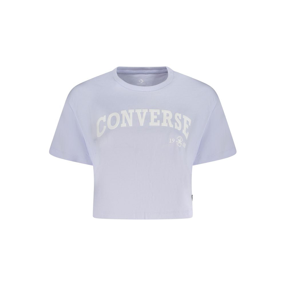 Converse Purple Cotton Women T-Shirt with short sleeves and crew neck featuring the iconic Converse logo, perfect for casual wear.