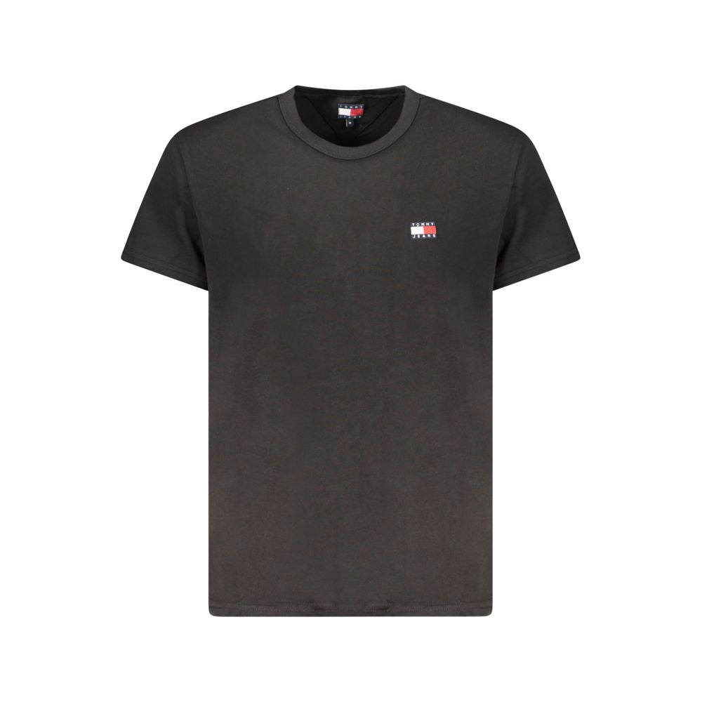 Tommy Hilfiger Black Cotton Men T-Shirt with logo, classic crew neck design, short sleeves, eco-conscious material, front view