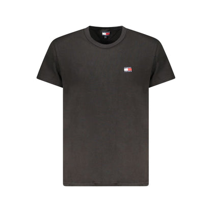 Tommy Hilfiger Black Cotton Men T-Shirt with logo, classic crew neck design, short sleeves, eco-conscious material, front view