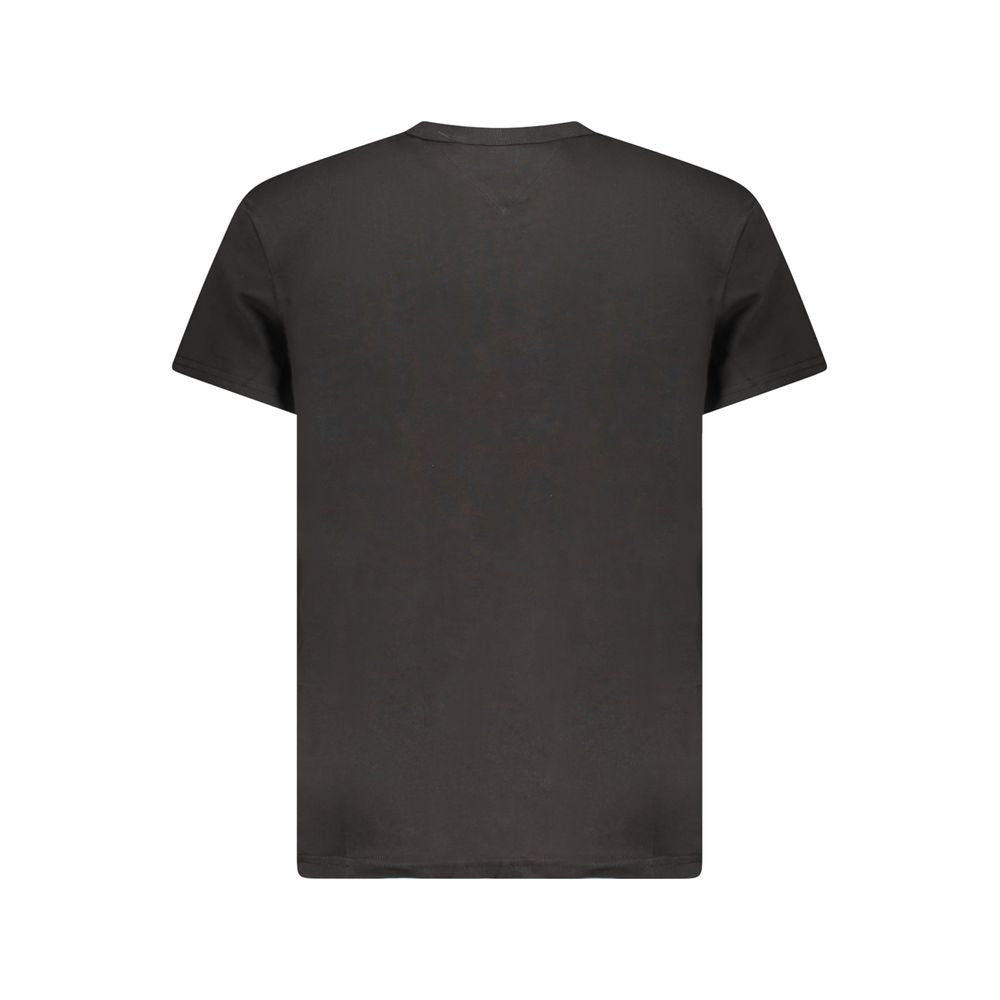 Tommy Hilfiger Black Cotton Men T-Shirt with crew neck, short sleeves, and iconic logo, crafted from 95% regenerative cotton.