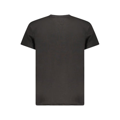 Tommy Hilfiger Black Cotton Men T-Shirt with crew neck, short sleeves, and iconic logo, crafted from 95% regenerative cotton.