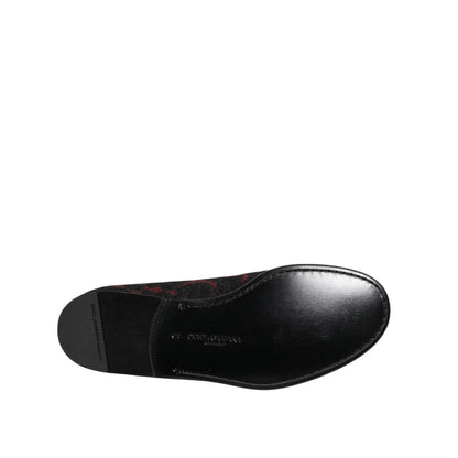 Dolce & Gabbana Red Black Jacquard Slip On Loafers Shoes