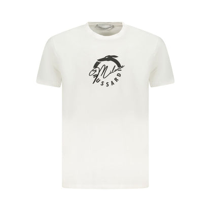 Trussardi White Cotton Men T-Shirt with iconic logo print, front view showing soft cotton fabric