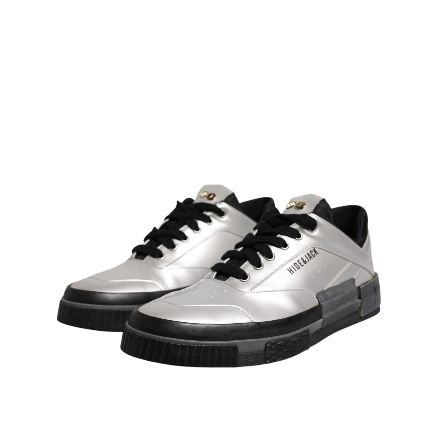HIDE & JACK Metallic Silver Low Top Lace Up Sneakers Shoes